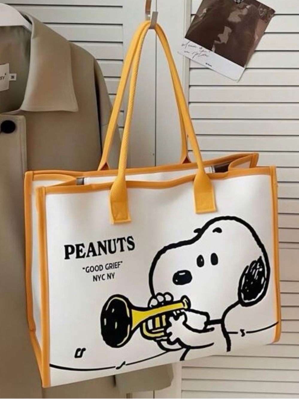 Peanuts Canvas Tote with Yellow Trim and Handles